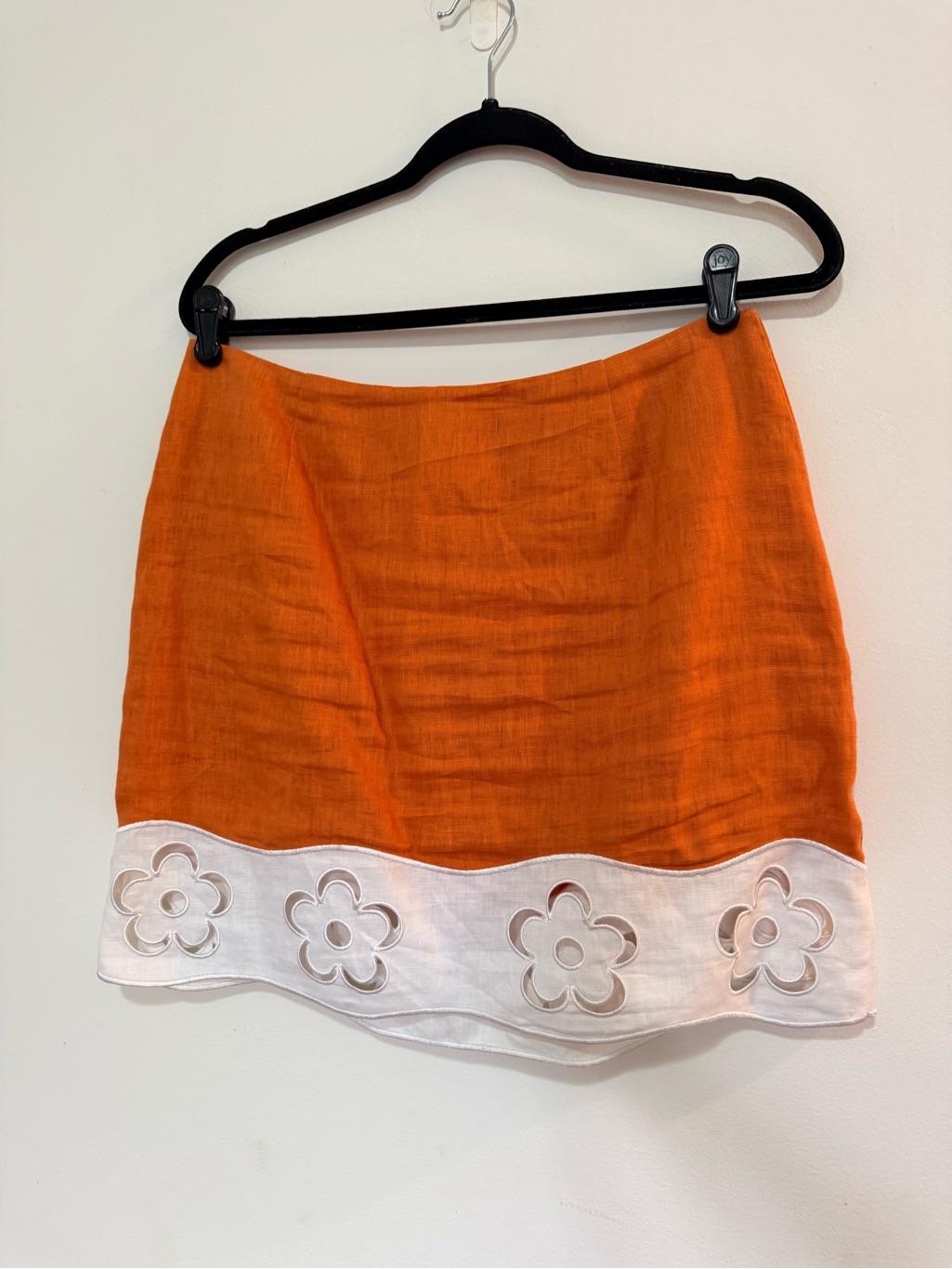 Staud Orange Mini Skirt With White Floral Eyelet Hem
